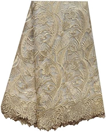 Yw Chan Can 5 Yards African Lace Fabric Nigerian French Fabric Embroidered and Beading Floral Organza Lace DIY Handmade for Dress of Party Wedding us-fabric-004 (gold)