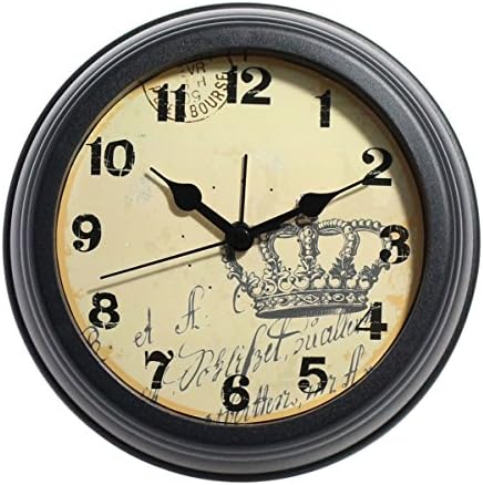 JustNile Antique Classic Style Decorative Wall/ Desk Alarm Clock - 6-inch, Royal Crown Design with Black Frame