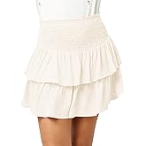 Newffr Girls Smocked Ruffle Mini Skirts Cute High Elastic Waisted Tiered Short Skirt with Shorts Underneath