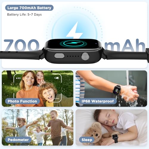 Nuevo 4G Reloj Inteligente Niño con Videollamada & GPS, Smartwatch Niños con SOS, Chat de Voz, Modo Escuela, Podómetro, Despertador, Monitor de Sueño IP68 Impermeable Regalo para Niños Niñas, Negro