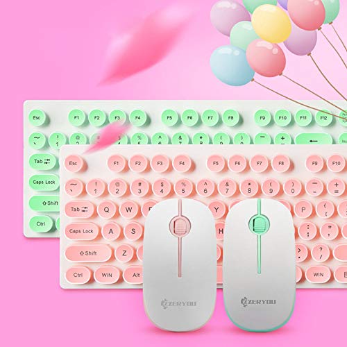 COM1950s 104 Keys Gaming Keyboard 1 Set Anti-Splash Wired Mult Punk Gaming Keyboard Mouse Office for PC Computer (Pink)