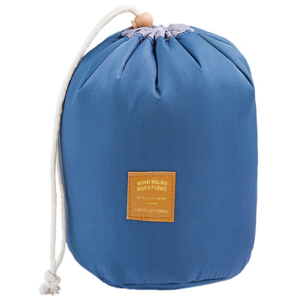 Large Barrel Shaped Travel Cosmetic Bags Nylon Organizer Drawstring Toiletry Bags for Women Ladies Barrel Cosmetic Bag Multifunction Makeup Bag Toiletry Organizer Bag