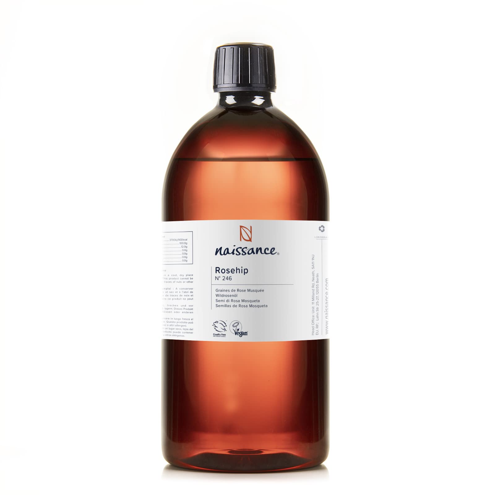 Naissance Rosehip Seed Oil (No. 246) - 900ml - Natural, Hydrating, Nourishing Moisturising - Ideal for Skin, Face, Hair, Body - Vegan, Hexan Free, No GMO — image 1