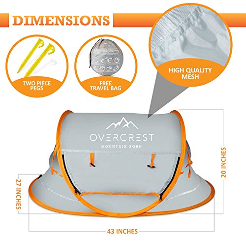 Portable Beach Pop Up Tent for Babies, UPF 50+, Sun Shelter for Infant and Babies, Mosquito Net and Sunshade, Lightweight Outdoor Travel Baby Crib Bed, Orange