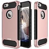 iPhone 6 / 6S Case, Mascheri [Carbon Fiber Design] Shock Absorption Protective Dual Layer Military-Grade Defender Hybrid Case Cover for Apple iPhone 6 / 6S - Rose Gold
