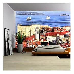 Colorful Painting of Cityscape of Dubrovnik - Removable Wall Mural | Self-Adhesive Large Wallpaper - 66x96 inches