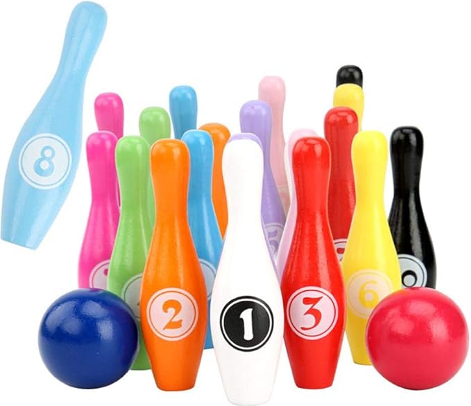 Kids Bowling Set in Wood, Children's Educational Toy for Indoors