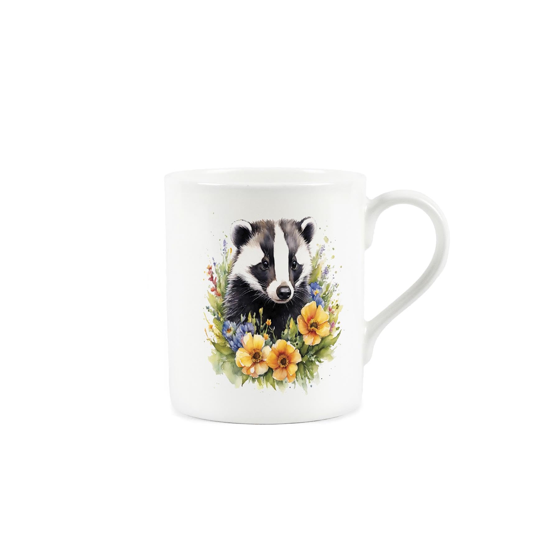 Purely Home Floral Badger Mug - Animals & Flowers Nature Gifts - Creatures Great & Small Wildlife Themed Present - Small Bone China Coffee/Tea Hot Drinks White Cup