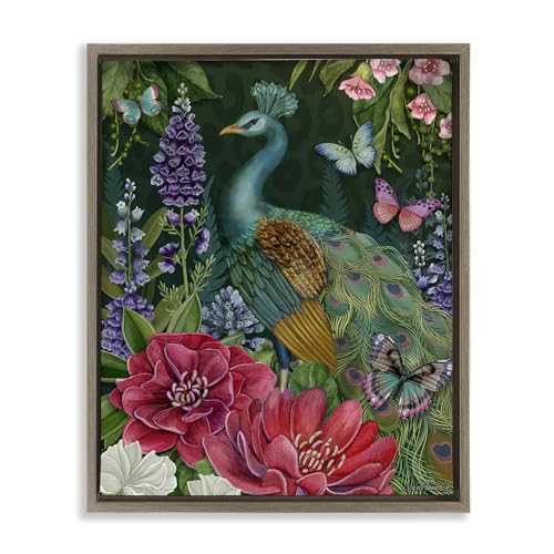 'Garden Motif Peacock'| Floating Frame Canvas Art