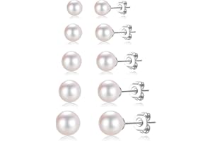 AIBEIOU 5 Pairs Pearl Earrings for Women Hypoallergenic Ball Studs Earrings Set Women 316L Surgical Steel Silver Pearl Earrings Birthday Valentines Day Gifts