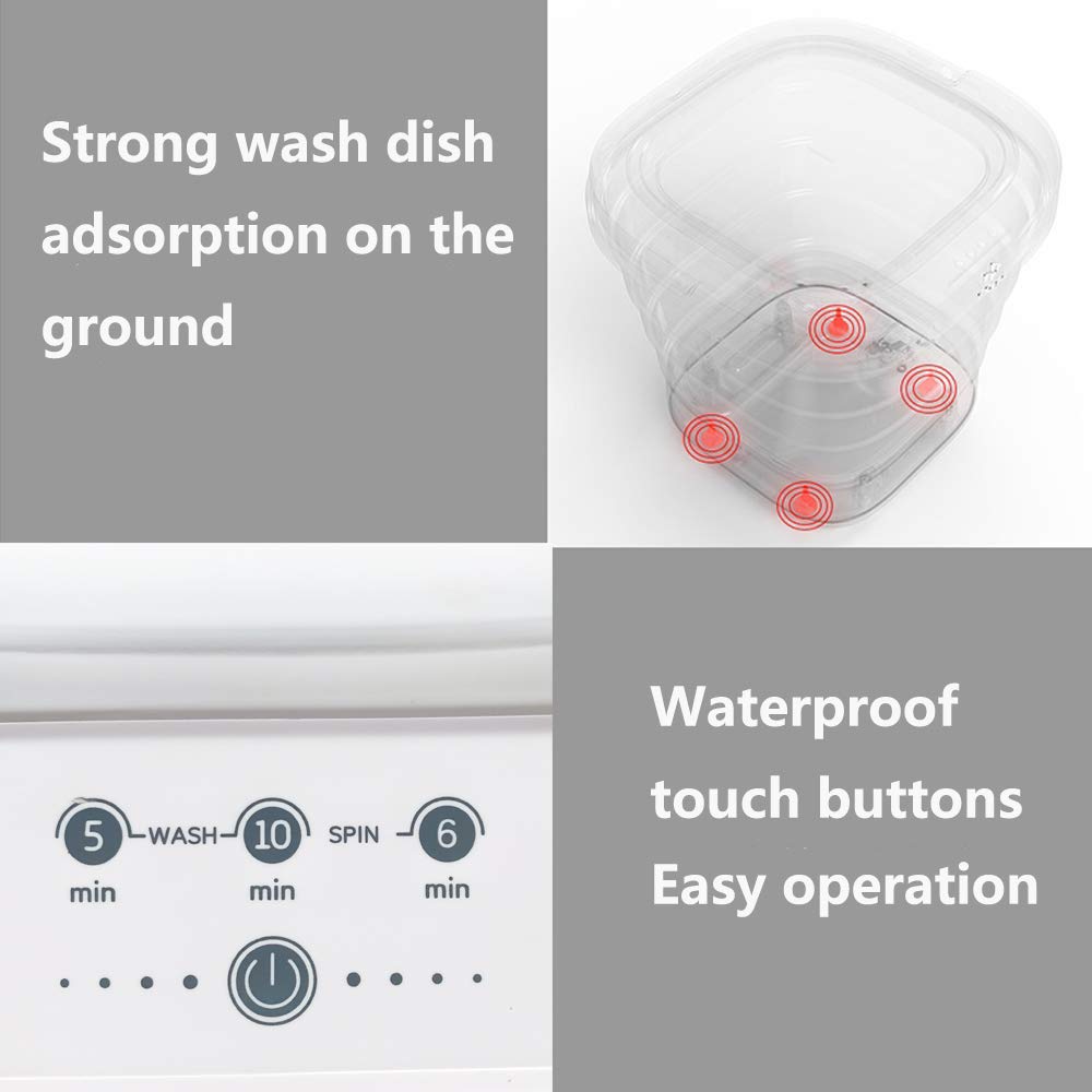 MOYU Mini Portable Bucket Washer Foldable Washing Machine with Soft Spin Dry and Drainage Pipe Pink (English User manual and button labels)