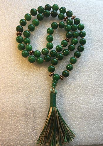 Green jade 10 mm 54+1 prayer beads japa mala necklace - Energized buddhist meditation beads for nirvana chanting aum om awakening chakra kundalini - Free mala pouch included - USA Seller