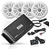 BOSS Audio Systems ASK904B.64 Marine Weatherproof Amplifier and Speaker Package - Full Range 500 Watt Amplifier With Bluetooth Remote, 6.5 Inch 180 Watt Full Range Speakers, No Receiver Needed