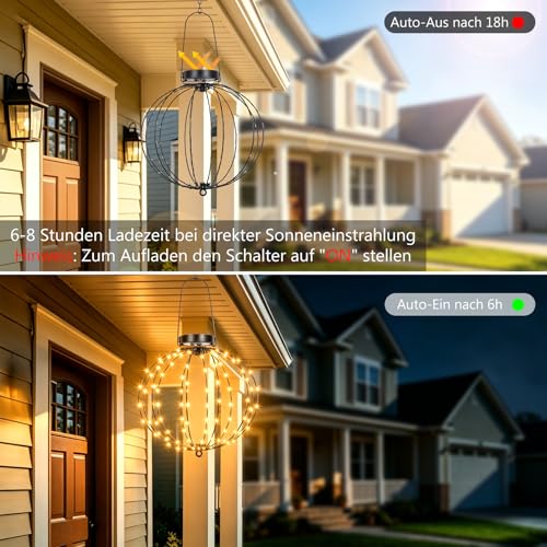 ZAIYW Pack of 2 Solar Light Ball Hanging Outdoor, 30 cm Solar Hanging LED Ball Lights with 8 Modes Timer, 240 LED Foldable Waterproof Light Ball for Garden Balcony Party Decoration (Warm White)