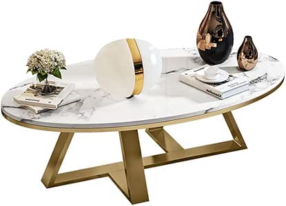Mesita Auxiliar Moderna Mesa de Centro Oval Moderna, sobre de mármol