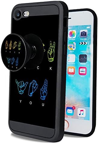 iPhone 7 Plus Case,iPhone 8 Plus Case Fashion Funny with Rotating Pop up Kickstand and Shockproof Soft TPU Silicone Grips Holder Black Cover Case for Apple iPhone 7/8 Plus Case ( 5.5 inch) Fuck You
