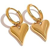 Charm Heart Huggie Hoop Earrings for Women,Lightweight 14K Gold Plated Love Heart Drop Dangle Earrings Minimalist Jewelry