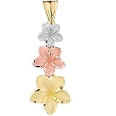 14K Gold Three Tone Plumeria Flower Trio Pendant