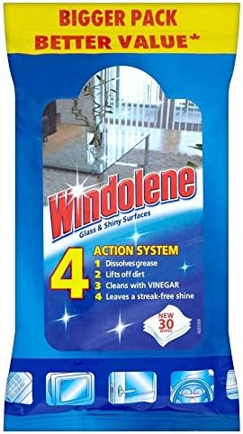 Windolene 4 Action Glass & Shiny Surfaces Wipes (30)