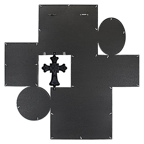 Jerry & Maggie - Photo Frame 28x28 Black Picture Frame Multi Selfie Gallery Collage Wall Hanging 6 Open Photo Sockets with Cross - Wall Mounting Design