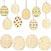 Boao Easter Egg Wood Slices Craft Hanging Egg Decorations for DIY Home Decor (16 Pieces)