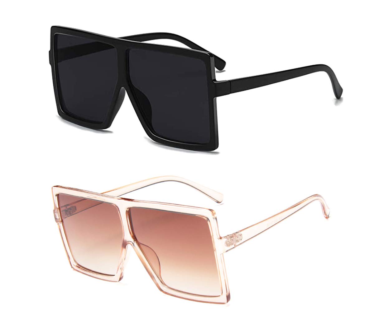FOURCHENOversized Square Sunglasses for Women Flat Top Fashion Shades