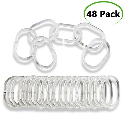 Weoxpr 48 Pack Clear Plastic Shower Curtain Rings Hooks for Bathroom Shower Window Rod