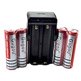 Gugou 4 packs Red 18650 3.7V 5000mAh Rechargeable Low Self-discharge Li-ion Battery and US Charge for Cree LED Flashlight Headlight Headlamp Search light lamp Bike light