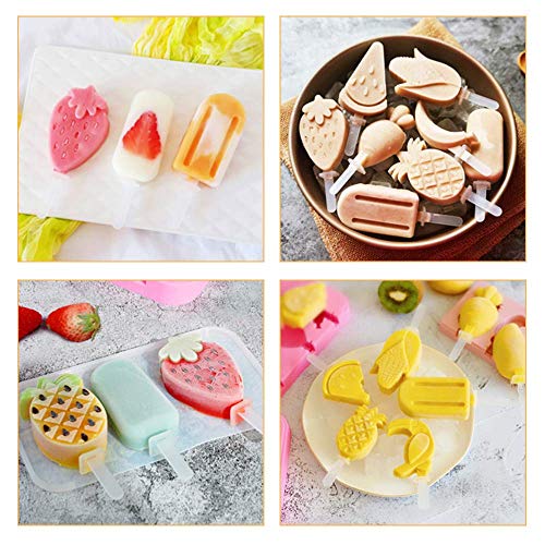 Popsicle Molds, Genteen 2 Sets of Silicone Popsicle Molds with 12 Sticks 100% Platinum Silicone and BPA Free Ice Pop Molds for Making 6 Different Shapes Mango Banana Pineapple...
