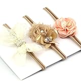 Lovemyangel 3 PACK Newborn Baby Girl Hair Bows with Soft Nylon Headbands Set (KHAKI)