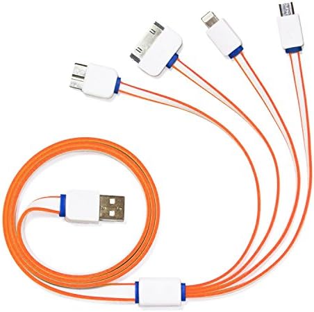 Turbold 4 in 1 Multi USB Charging Cable for iOS and Andriod Devices - 3-Feet - White & Orange