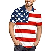 Arvilhill Men's American Flag Polo Shirt 4th of July Short Sleeve Golf Shirt