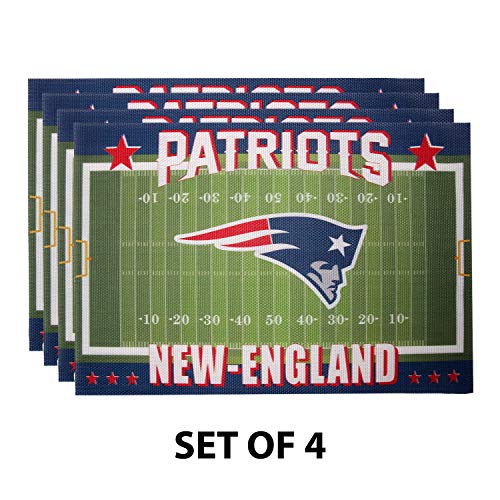 MT-Sports Football Team Logo 4 Pcs PVC Placemats Mats Pads Coasters Heat Resistant Stain Mats 12X18 Inch for Fan Kitchen Dining Coffee Table Decration (New England Patriots)