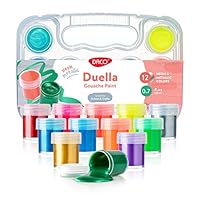 DACO Kids Paint Set Duella, Kids Art Set Includes 12 Neon and Metallic Gouache Paint 0.7 fl.oz (20ml), with Travel and Storage Box, Washable Paint for Kids, Beginners, Paint Supplies, Finger Paint