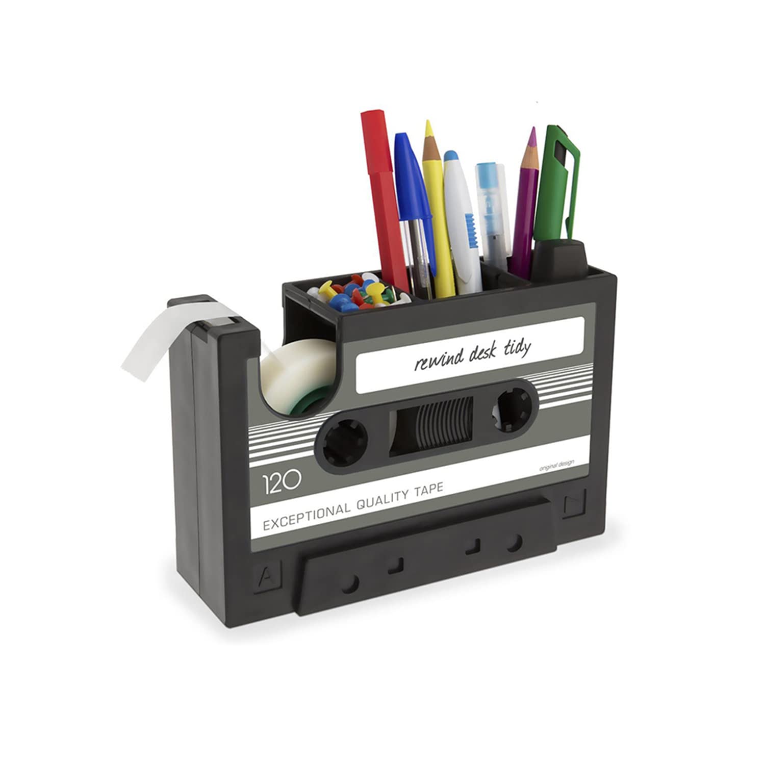 Office Tape Dispenser with Pen Holder, Retro Design, 1 Roll, Paper Clip Holder, Multiple Applications, Great Quirky Gift for Colleagues