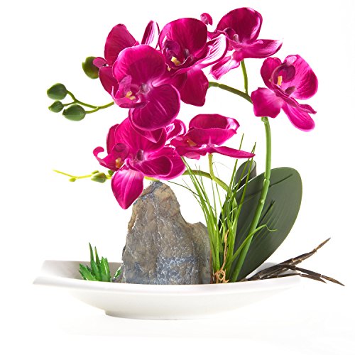 Artificial Phaleanopsis Arrangement with Vase Decorative Orchid Flower Bonsai Rockery Series (Purple)