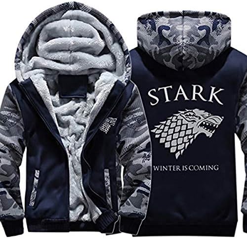 SIDNOR GoT House Stark Direwolf Thicken Camo Fleece Hoodie Zip Up Hooded Coat Jacket Sweater