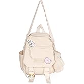 Eagerrich Cute Mini Backpack with Cute Pin Accessories Plush Pendant for School (White)