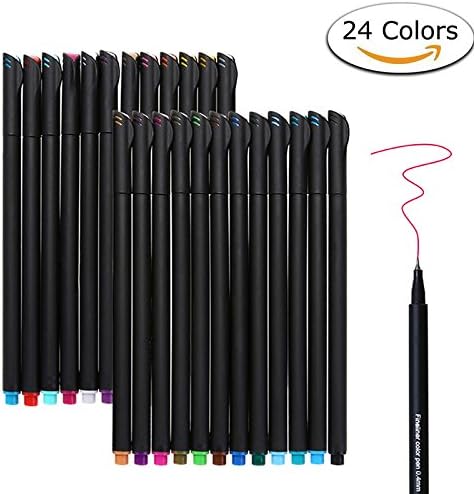COLIBYOU 24 Fineliner Color Pens Set, 0.4mm Fine Line Colored Sketch Writing Drawing Pens for Bullet Journal Planner Note Taking and Coloring Book, Porous Fine Point Pens Markers