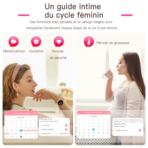 Lgnitek 2026 Montre Connectée Femme avec ECG+HRV/IMC, 1,43" AMOLED Smartwatch avec Fonction Féminine, 24H Pressιon artérιelle/Fréquence Cardiaque/SpO2/Sommeil Monitor, IP68 Étanche pour Android iOS