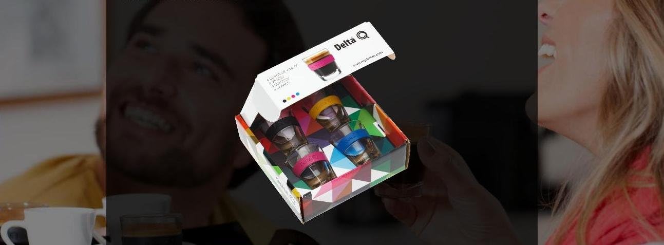 DELTA POP Colours - 4 Espresso & Lungo Cups set with colours silicone grip band