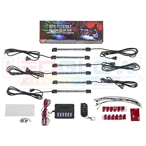 LEDGlow 6pc Million Color Motorcycle LED Light Kit - Universal Fitment - Water Resistant - Wireless Remote