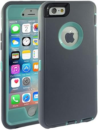iphone 6 case, Lucky On iPhone 6 / 6s 4.7in Durable Dual Layer Protective Hybrid Armor Heavy Duty Shockproof Shell Case - built-in Transparent Screen Protector (LightGrey &amp; Cyan)