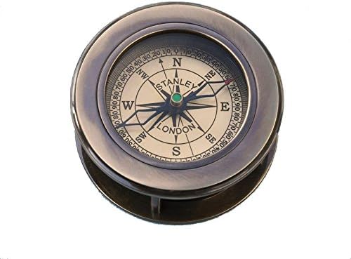 Stanley London Engravable Antique Brass Desk Compass with Swivel Magnifier (No Engraving)