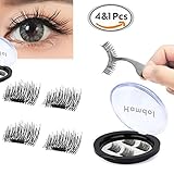 False Magnetic Eyelashes - 1 Pair 4 Pieces Ultra-thin 0.2mm Fake Mink Eyelashes for Natural Look, Reusable Best Fake Lashes, Perfect for Deep Set Eyes & Round Eyes