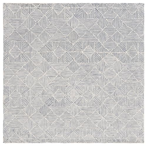 SAFAVIEH Abstract Collection Area Rug - 8' Square, Grey & Ivory, Geometric Desi…