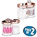 mDesign Plastic Canister Jar Organizer Set with Storage Lid - Home Decor Holder for Bathroom/Restroom Vanity Countertop - Holds Cotton Balls, Soap - Lumiere Collection - 2 Pack - Clear/Rose Gold
