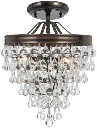 Semi Flush Mounts 3 Light With Vibrant Bronze Clear Glass Drops Steel 12 inch 180 Watts - World of Lighting