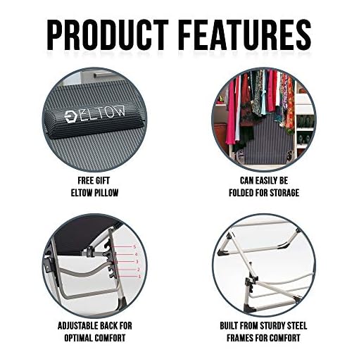 ELTOW Portable Folding Camping Cot Reclining Beach and Pool Lounger