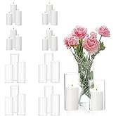 PNJHDZ 24 Pcs White Pillar Candles and Glass Candle Holders, Clear Cylinder Vases Pillar Candle Holders for Pillar Candles, Hurricane Candle Set for Wedding Party, Event, Home Office Decor
